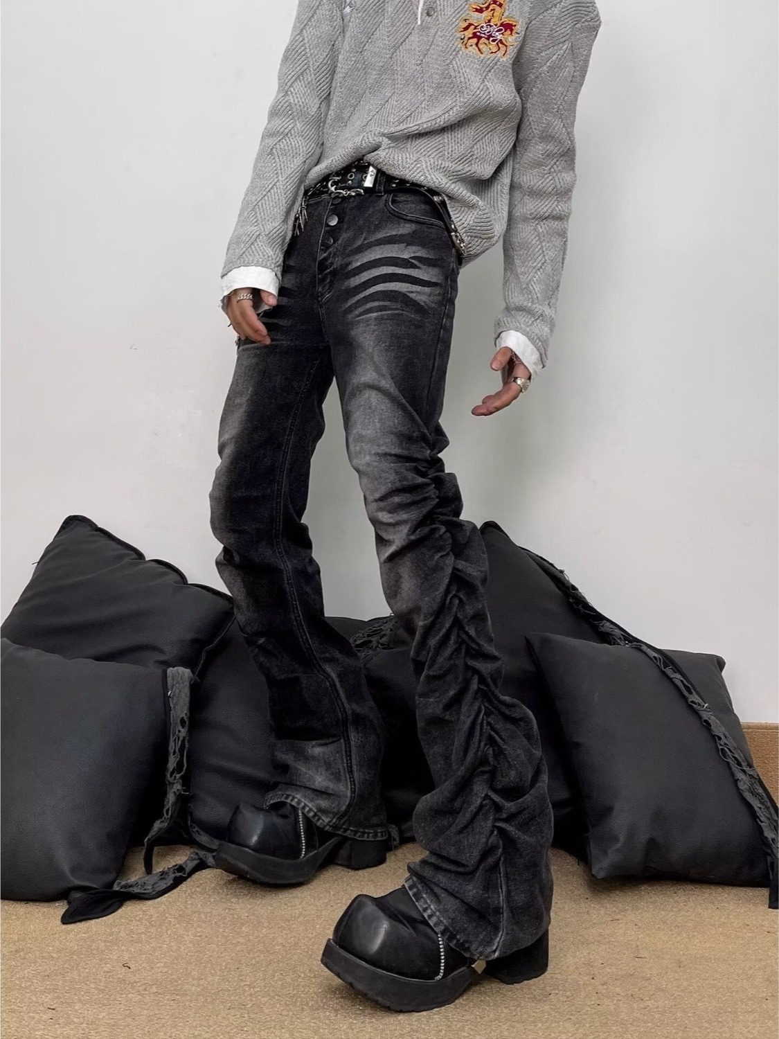 Streetwear Brand Denim - Gewassen zwartgrijze heren slim fit rechte